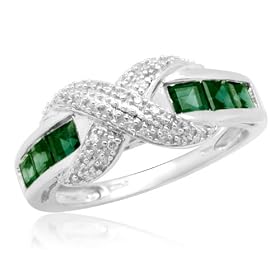 Buy 10k White Gold Created Emerald Band and Round Diamonds Center Overlap Ring by Amazon.com Collection