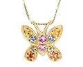 14K Yellow or White Gold Dazzling Butterfly Gemstone Pendant-Multi Sapphire , Chain- NOT included