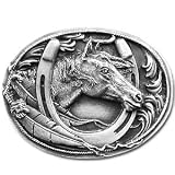 Horse in Horseshoe Pewter Belt Buckle