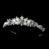Silver Crystal White Pearl Black Floral Bridal Tiara
