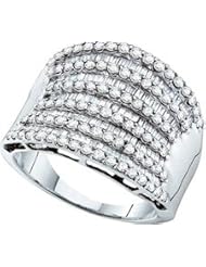 14k White Gold Natural Round & Baguette Channel-set Diamond Womens Ladies Cocktail Fashion Band Ring - 1.60 Ct.t.w.