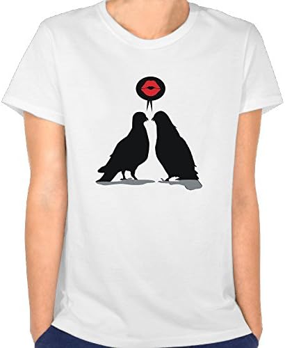 Duxa Women's Kiss Saying Doves - Two Valentine BirdsArt Logo White T Shirt White