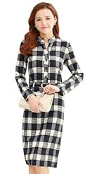 Plaid Print Cocktail Long Sleeves  Shirt Evening Dress/Party Dress/Tunic 