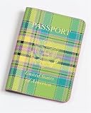 Baekgaard Tartan Brights Apple Green Coral genuine leather embossed passport holder