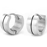 316L Stainless Steel Hoop Earrings for Men Jewelry (Silver Black)