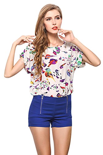 Ninimour- Women's Print Short Sleeve Top T-shirt Blouse