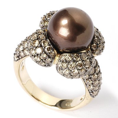 14K Gold Chocolate South Sea Cultured Pearl & Diamond Ring