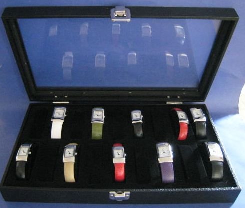 WATCH CASE GLASS TOP DISPLAY HOLDS 18 WATCHES