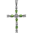 14K White Gold Emerald and Diamond Cross Pendant - 30.00x17.00mm
