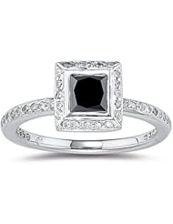 1.01 Cts White & Black Diamond Ring in 14K White Gold