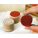 Fenheus 6pcs Assorted Retro Vintage Floral Pattern Round Wooden Rubber Stamp Scrapbook