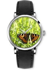 SPRAWL Aanalog Fashion Series Silver Ladies Watches of Genuine Black Leather Strap,Unique Wrist Watch for Women Girls Designed with Butterfly among the branches
