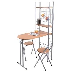K�chentisch mit Regal und 2 St�hlen, klappbar, Holz
