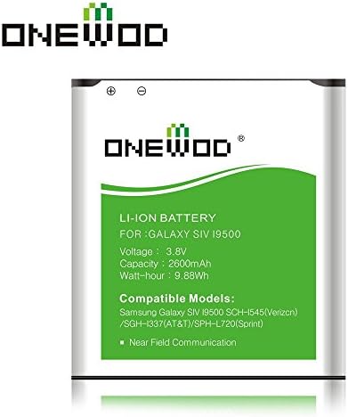 Onewod 2600mah Replacement Li-ion Battery for Samsung Galaxy SIV S4 I9500, Sch-1545(verizcn)/sgh-1337(at&amp;t)/sph-l720(sprint)not for Galaxy S4 Active(nfc/google Wallet Capable)