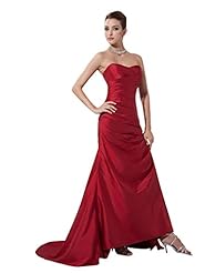 Strapless Sweetheart Taffeta Sheath Draped Lace-Up Floor Length Dropped   Waistline Prom Dress 