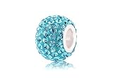 Bundle Monster Genuine Sterling Silver 925 European CZ Rhinestone Bead Charm Jewelry - Compatible with Pandora, Troll, Biagi, Chamilia Bracelets - Aqua