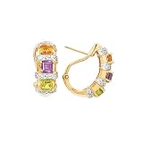 14k Gold, Diamond, Citrine, Amethyst & Peridot Omega-Clip Earrings (1.15ctw)