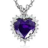 Heart Shaped Natural Amethyst and Diamond Necklace in 18k White Gold (G, SI2, 1.68 cttw) Certificate of Authenticity