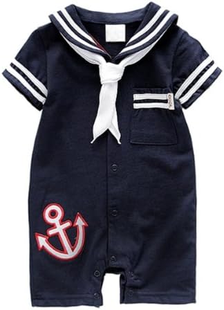 Baby Boy Navy Sailor Anchor Romper Jumpsuit Onesie (90/12-18 Months, navy)