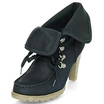MQ23 Damen stillvolle Ankle Stiefeletten mit Bergsteiger&ouml;sen und Trichterabsatz MQ1216