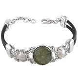 Sterling Silver Labradorite and White Freshwater Cultured Pearl w/ Black Rubber Cord Bracelet by Sajen