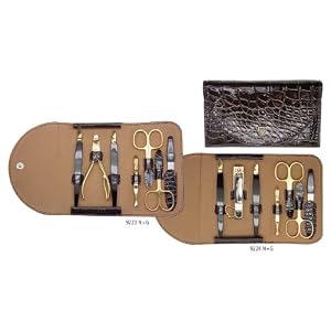 Drei Schwerter - Trousse manucure & pédicure 7 pièces en imitation crocodile de premier choix. Qualité: Fabriqué à Solingen, Allemagne