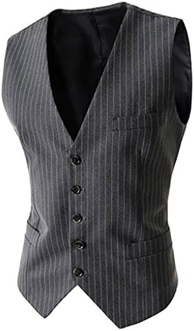 Chantye Men's Pinstripe Formal Casual Slim Fit Business Suit Vest Waistcoat