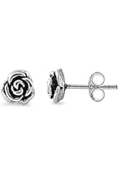Sterling Silver Rose Flower Stud Earrings - 7mm