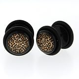 Black Acrylic Faux Plug - Leopard Logo - 16g Stud Wire - 00g Fake Plug - Sold as a Pair