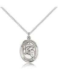 Sterling Silver St. Christopher Motorcycle Pendant - 18" Chain
