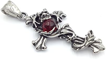 ROVAO Mens Jewelry Stainless Steel Dragon Threw up Bead Surround the Cross Pendant Necklace with 22" Chain-Red Bead