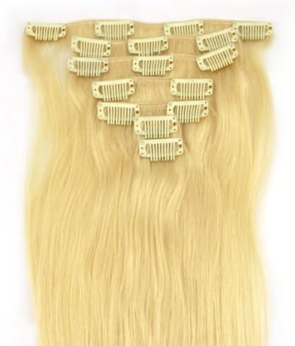 CLIP IN REMY REAL HUMAN HAIR EXTENSIONS 7PCS 22 Inch 80g color 613-lightest blonde/Bleach blonde