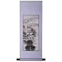 Handmade Asian Wall Art Scroll Painting On Textured Blue Brocade - Himalayan Mountain Temple