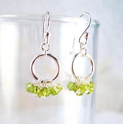 Click here to buy Genuine Stone Cluster Circle Sterling Silver Earrings, Peridot.