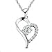 Charm Rhodium Plated Half with Cubic Zirconia Cz Diamond Accent Sterling Silver Open Heart Pendant Necklace for Women or for Girlfriend with Chain18