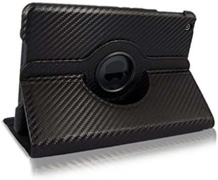 Cellularvilla for Apple iPad Mini 1 (2012) 7.9 Inch / iPad Mini 2 (2013 Edition) 7.9 Inch Retina Display Case 360 Degree Rotating Carbon Fiber Black Pu Leather Flip Folio Stand Case Cover Protector