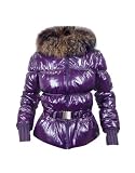 Julia Cocco' Women's Purple Puffer Fur-Trim Hooded Vest/ Jacket