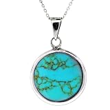 Sterling Silver Turquoise Inlay Round Pendant, 18