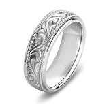 14k White Gold Atique Men's Wedding Band, 7mm