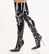 4 1/2 Inch Sexy Thigh High Boot Chrome Heel Pointed Toe Black Patent
