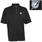 Antigua Men's NHL Tampa Bay Lightning Exceed Desert Dry Xtra-Lite Short Sleeve Polo, Black, X-Large