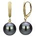 14k Yellow Gold 9-10mm Dyed Black Freshwater Cultured High Luster AAA Pearl Lever-back Earrings