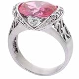 Sterling Silver Pink Cubic Zirconia and Simulated Diamond CZ Heart Filigree Ring