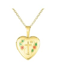Gold over silver SS & Yg Heart Shaped Locket w/ Cross and Flowers Necklace