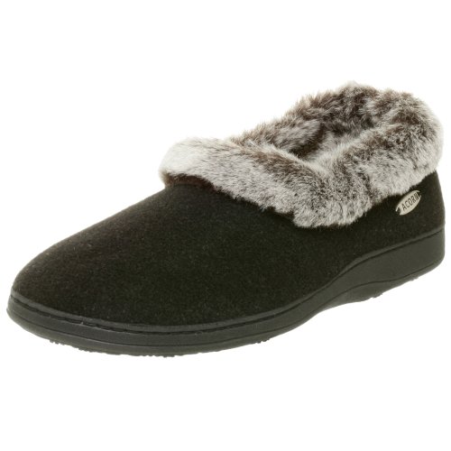 ACORN Women's Chinchilla Collar Slipper Black,Large 8-9 M US
