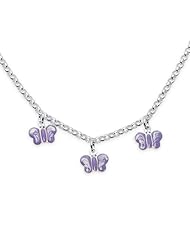 Unicornj Sterling Silver Childrens Necklace with Purple Butterfly Charms