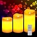 LE 3 Pack Flickering LED Flameless Candles with Remote Control & Timer, Dimmable, 2 Light Modes, Weatherproof, Yellow, valentine's Decoration, Battery Powered LED Votive Candles, Party, Weddings