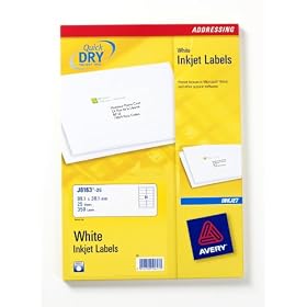 Avery Quick DRY Addressing Labels Inkjet 14 per Sheet 99.1x38.1mm White Ref J8163-25 [350 Labels]