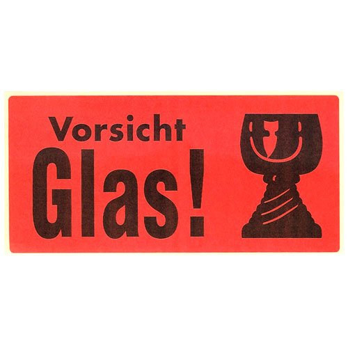 20 Warnetiketten 'Vorsicht Glas!' rot/schwarz