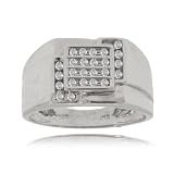 Gents Diamond Ring 10K White Gold Square Channel Band